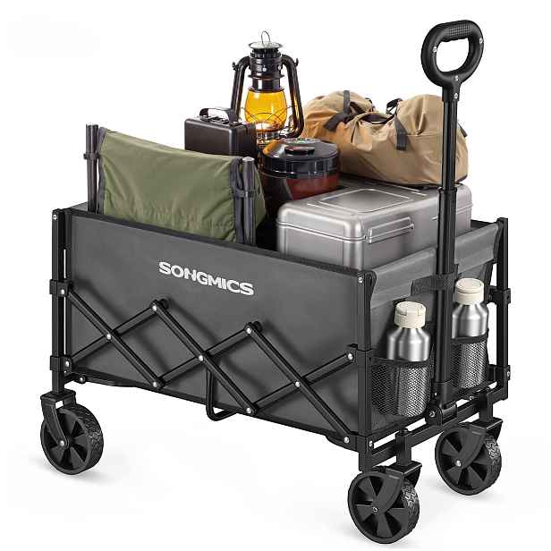 Songmics Skládací zahradní přívěs 90 L 180 kg šedý a černý