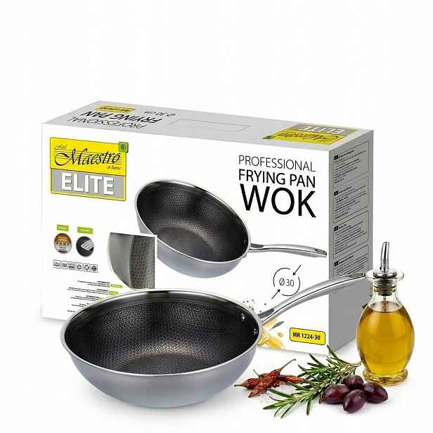 Wok Profesionální pánev 30 cm Nerezová Ocel Indukční trouba