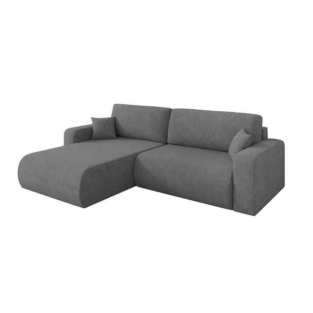 ALTDECOR ROHOVÁ SEDAČKA s funkcí spaní, otoman vlevo BERY-L 276x193x88 šedá velur