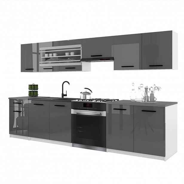 B BELINI GROUP KUCHYŇSKÁ LINKA Italia 4 260 cm, s pracovními deskami, Šedá lesklá