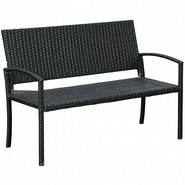 OKWISH ZAHRADNÍ lavice 122/60/87 cm černá z oceli a polyratanu pro 2 osoby