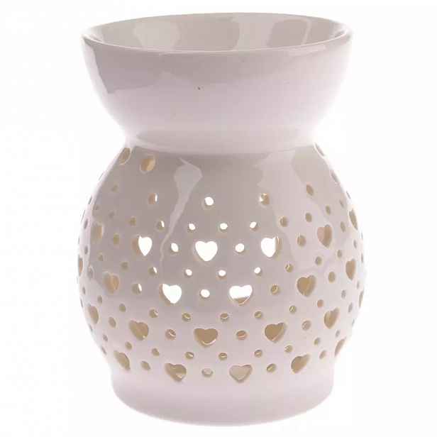 Porcelánová aromalampase srdíčky bílá 11.4x8,5 cm