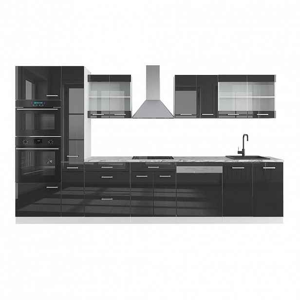 Vicco KUCHYŇSKÁ LINKA R-Line Antracitový vysoký lesk/bílá 350 cm s vysokou skříní, s pracovní deskou