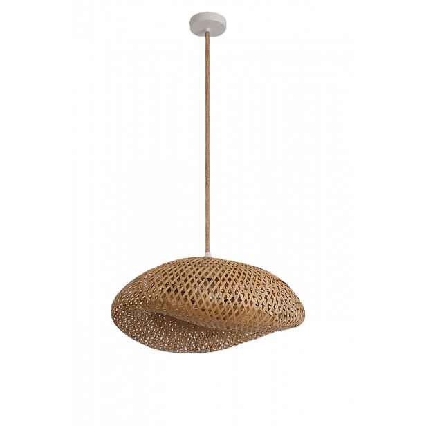 Závěsná lampa Brugia M E27 boho Bambus Bílá podhledová lampa Přírodní šňůra