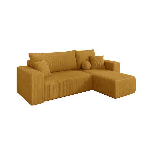 ALTDECOR ROHOVÁ SEDAČKA s funkcí spaní, otoman vpravo SENO-L 249x139x85 hořčicově žlutá manšestr