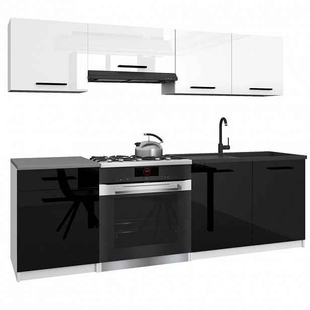 B BELINI GROUP KUCHYŇSKÁ LINKA Italia 1 180 cm, s pracovními deskami, Bílo-černá lesklá