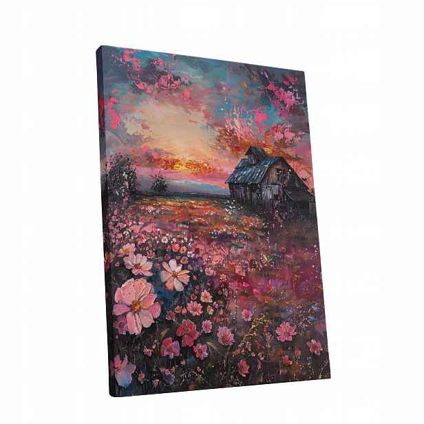 Obraz na plátně Západ Slunce, květiny, krajina – obraz do bytu, pokoje, obýváku 60x80 cm