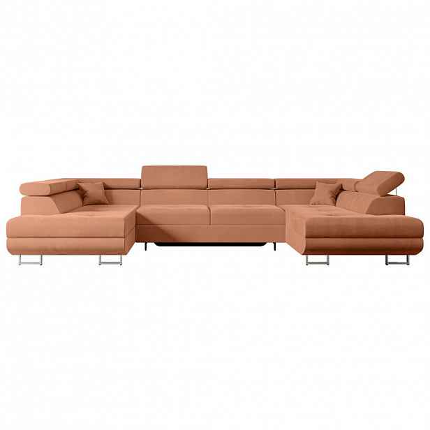 ALTDECOR SEDACÍ SOUPRAVA s funkcí lůžka a úložným prostorem pod lůžkem GUSA-U 342x202x107 cm korálový velur