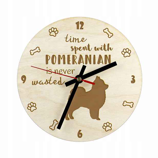 Pomeranian gravírované hodiny se psem, průměr 30 cm, jméno psa
