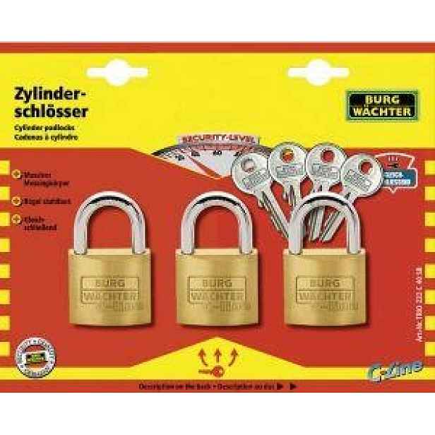 Sada 3 zámků na společný klíč 40 mm Trio 222/40 Sb Burg-wächter
