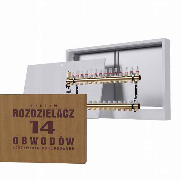 Rozdělovač pro mosaznou podlahu 14-okruhový a nástěnný box bílý