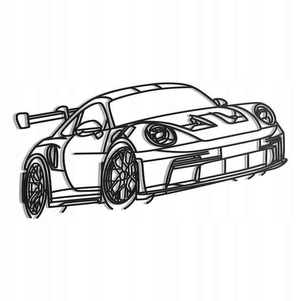 Dřevěný 3D obraz Porsche 911 ve stylu Line Nástěnná Dekorace Dárek XL