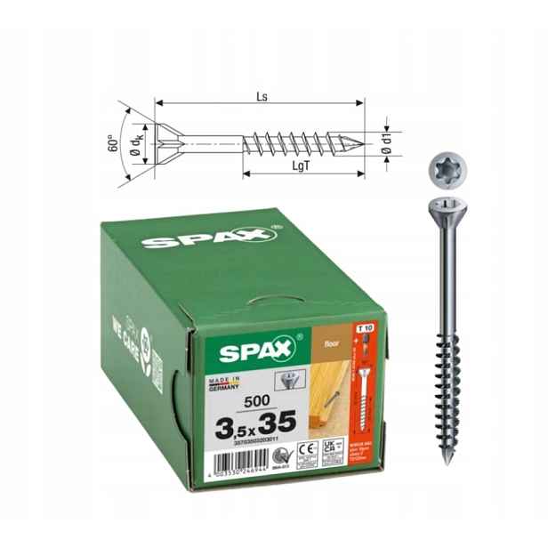 Šrouby do dřeva a podlah Wirox Spax 3,5 x 35 mm 500 ks