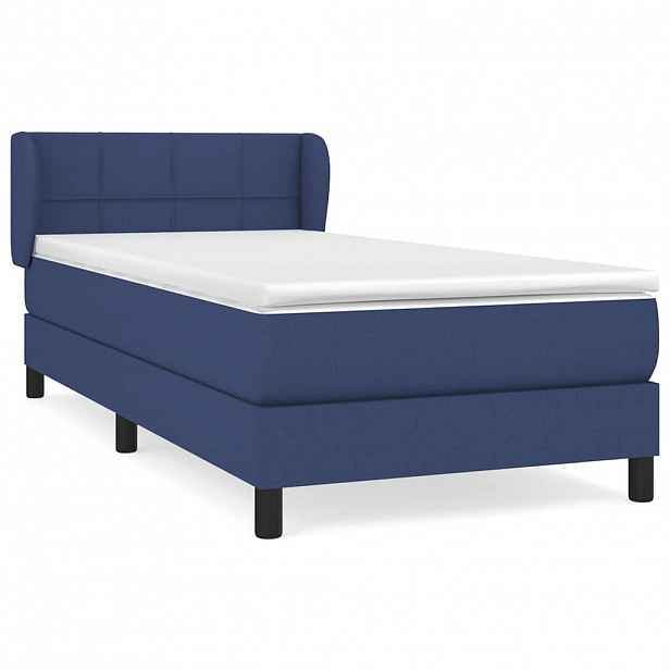 vidaXL Box spring postel s matrací modrá 90x200 cm textil