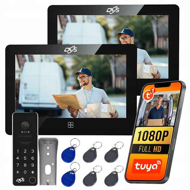Videodomofon Dvs Domofon WiFi 2 Dotykové Monitory Černé Rfid Přívěsek Na Klíče Tuya