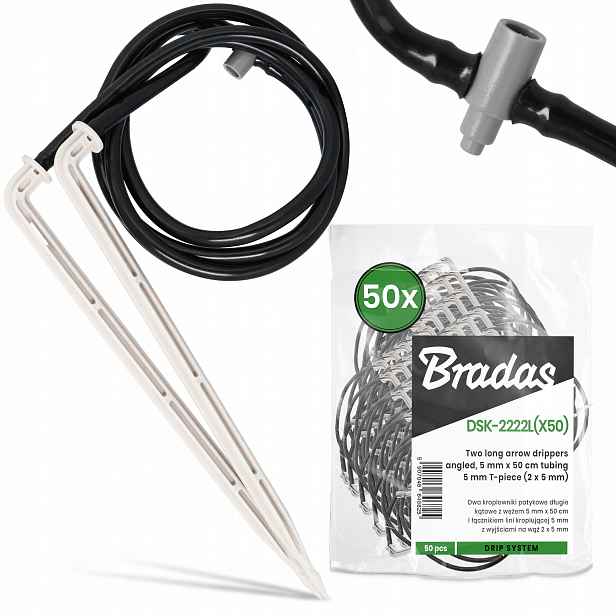 50 x Patikový kapač Emiter 5 mm 50 cm Úhlový kapkový zavlažovací systém