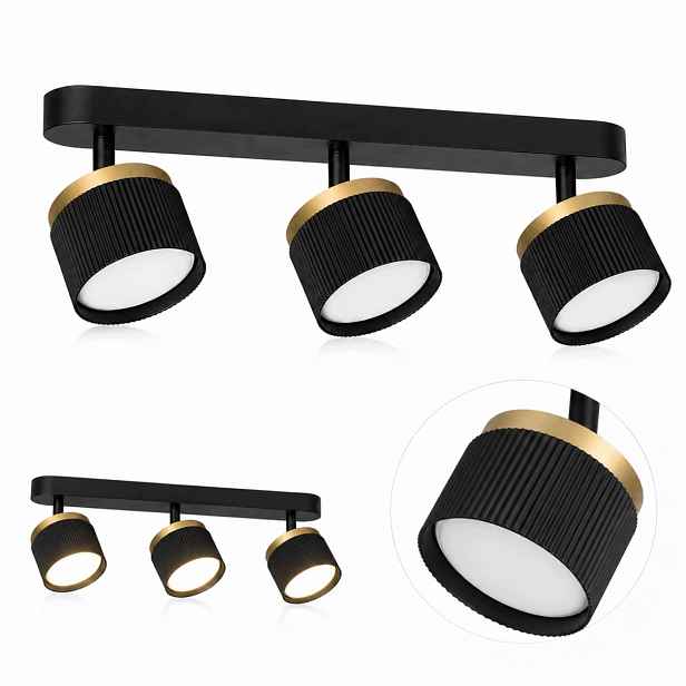 Lampa GX53 3-bodová Černá Zlatá Spot Stropní Nástěnné svítidlo Regulovatelné