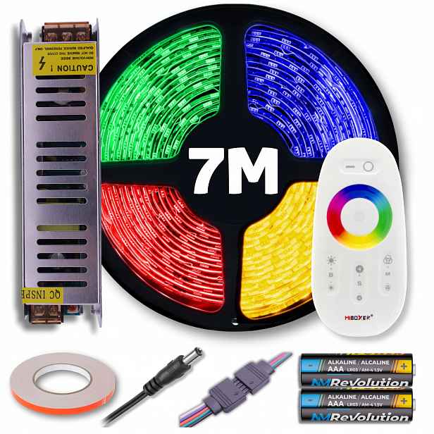 Set Led pásek Rgb barevný teplý bílý s dálkovým ovládáním a napájecím zdrojem 7M 12V
