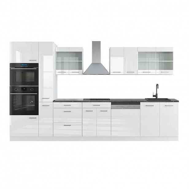 Vicco KUCHYŇSKÝ KOUT R-Line Bílá vysoký lesk/bílá 350 cm s vysokou skříní, PD Antracit