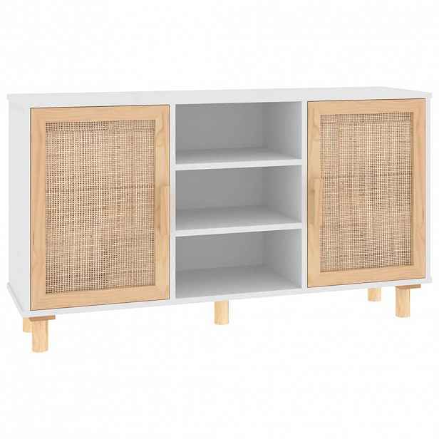 vidaXL Příborník bílý 105x30x60 cm masivní borovice a přírodní ratan
