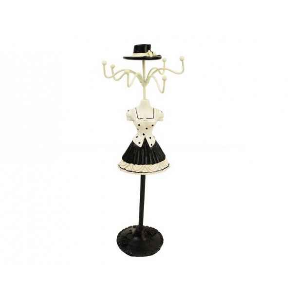 Držák na šperky šaty černo-bílé s klouboukem kov 25cm