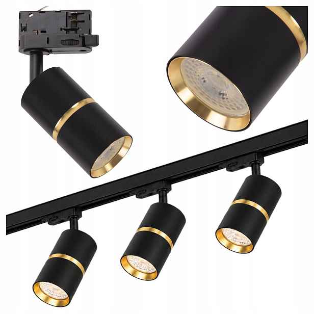 3fázový kolejnicový set 1 m reflektorová lampa GU10 x3 černá zlatá