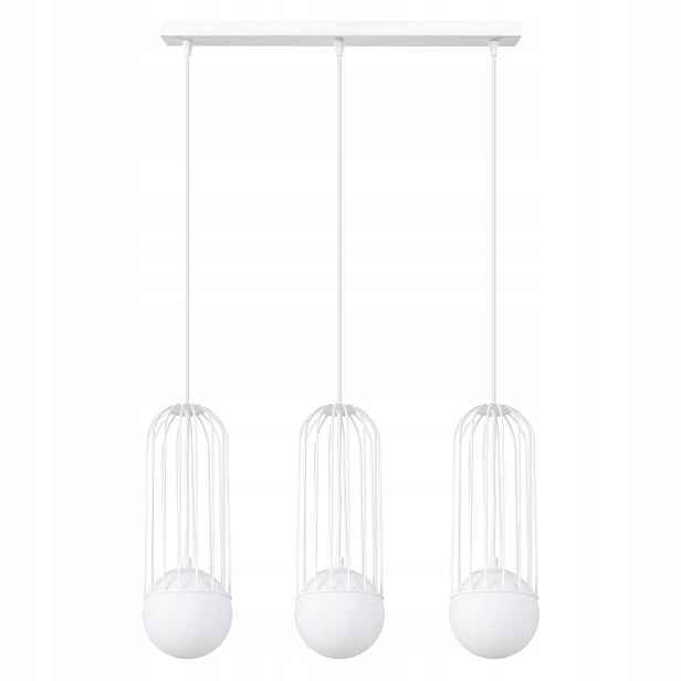 Sollux Závěsná lampa trojitá bílá kovová skleněná bílá koule do obývacího pokoje