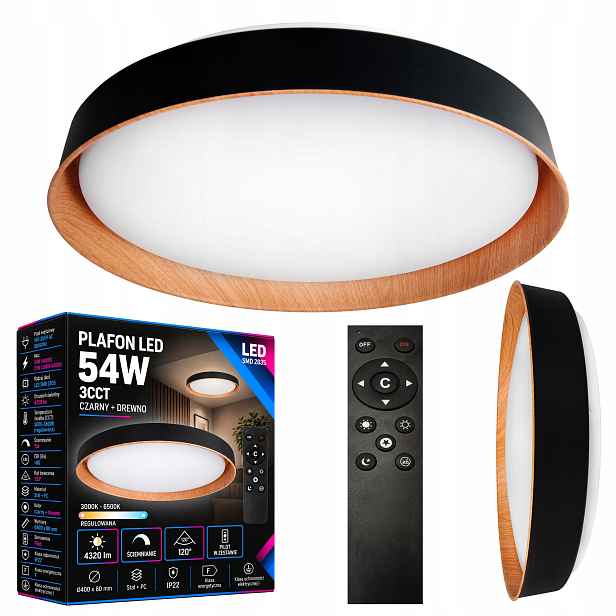 Stropní Svítidlo Led stropní Cct 54W Nástěnný 3/4/6000K svítidlo Lampa panel dřevo
