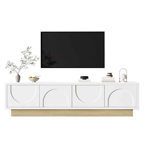 EVRYAE TV STOLEK se zakřiveným designem, Push-to-Open, Bílá, 175/40/41 cm, MDF vzhled dřeva