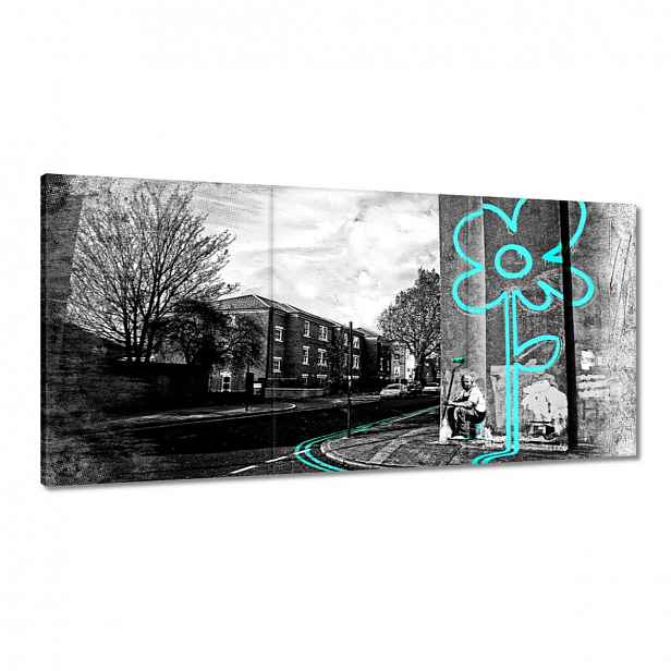 Obrazy 120x60 Banksy Tyrkysová květina