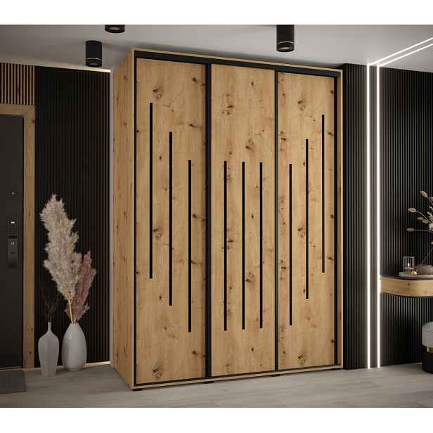 Šatní skříň YVONA 8 - 170/60 cm, dub artisan / černá
