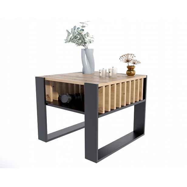 Lavice konferenční stolek Iga Čtverec artisan-černý s lamelami loft rustikální Pe