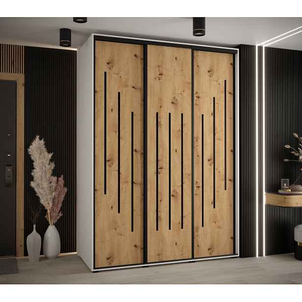 Šatní skříň YVONA 8 - 180/60 cm, bílá / dub artisan / černá