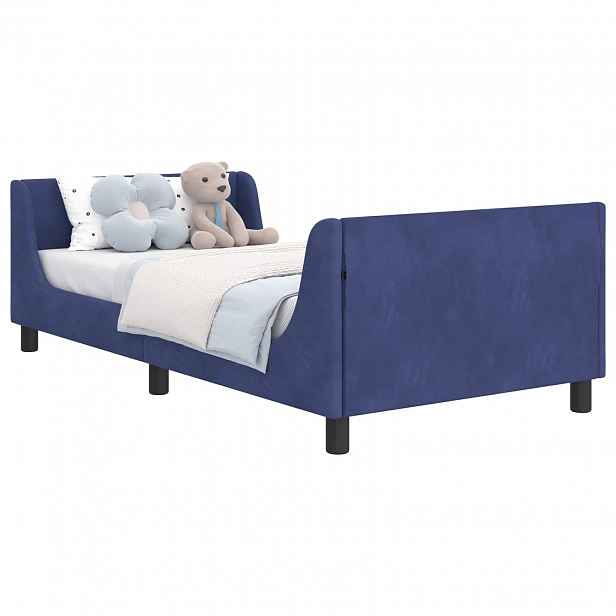 vidaXL Rám postele pro děti s čelem Policová modrá 90 x 190 cm Samet