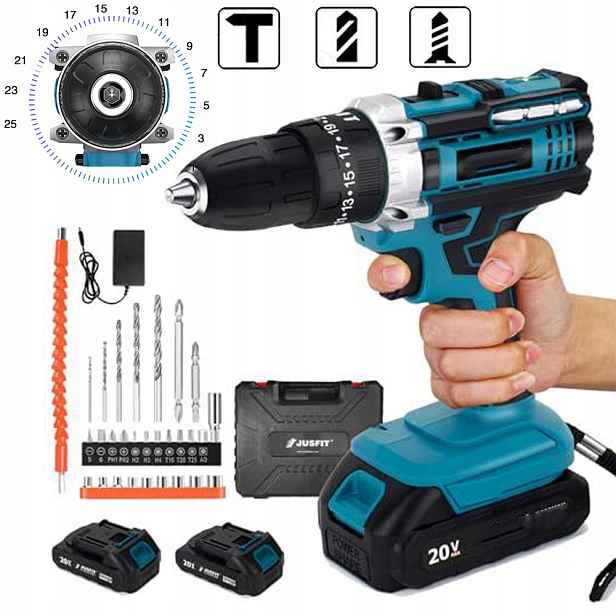 Úderový Aku Vrtačka Akumulátorový 20V Li-Lon 2xAKU Set 20V 50N.m