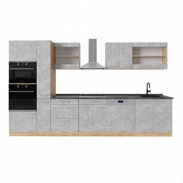 Vicco KOMPLETNÍ KUCHYNĚ R-Line Beton/zlatý dub 350 cm , PD Antracit