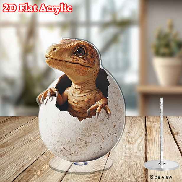 TEMU 2D plochá dekorace - [2D plochá] 2D otočná akrylová dekorace na stůl s jemným malým dinosaurem líhnutím z vajíčka, vylepšená o okouzlující