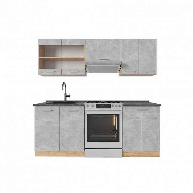 Vicco KUCHYŇSKÝ KOUT R-Line Beton/zlatý dub 200 cm , PD Antracit