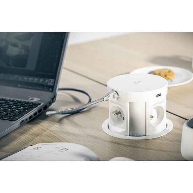 Prodlužovací kabel pro zapuštěnou stolní zásuvku Comfort Plus 4x230V 2xUSB-A, bílý