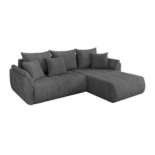 ALTDECOR ROHOVÁ SEDAČKA s funkcí spaní, otoman vpravo TOKO-L 277x194x86 tmavě šedá manšestr