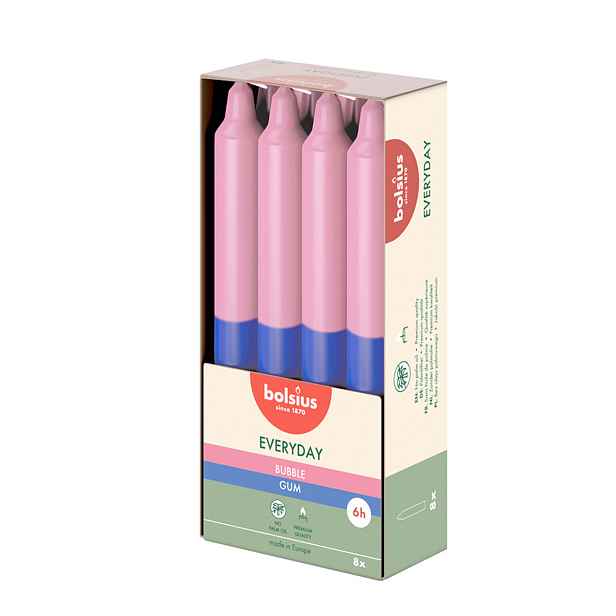 Bolsius SVÍČKA KÓNICKÁ VONNÁ BUBBLE GUM 180X21MM, 8KS