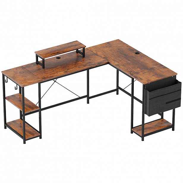 HOMCOM PSACÍ stůl ve tvaru L 168 x 120 cm Rohový psací stůl s odkládacími přihrádkami