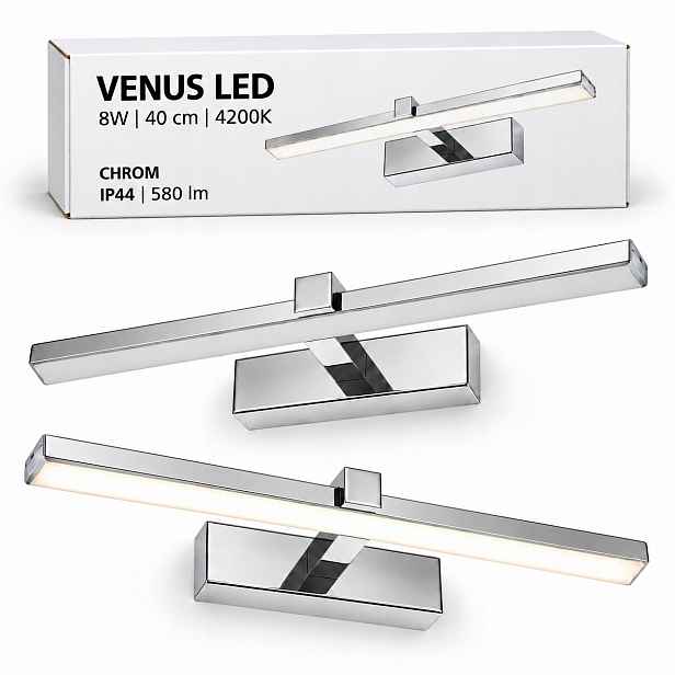 Nástěnné svítidlo nad zrcadlo Venus 8W 40 cm chromové Led koupelnové 4200K IP44 580lm