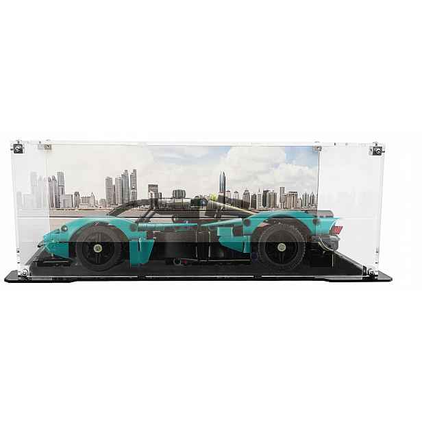 Vitrína s černou základnou a pozadím pro Lego 42208 Aston Martin Valkyrie
