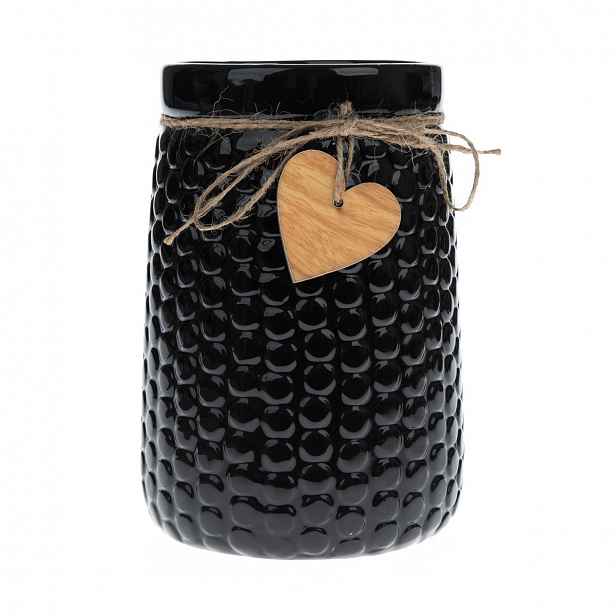 Keramická váza Wood heart černá, 12 x 17,5 x 12 cm