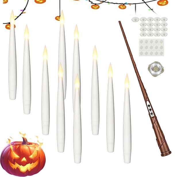 10 x svíčky s kouzelnou hůlkou Plovoucí závěsné svíčky na Halloween 15 cm