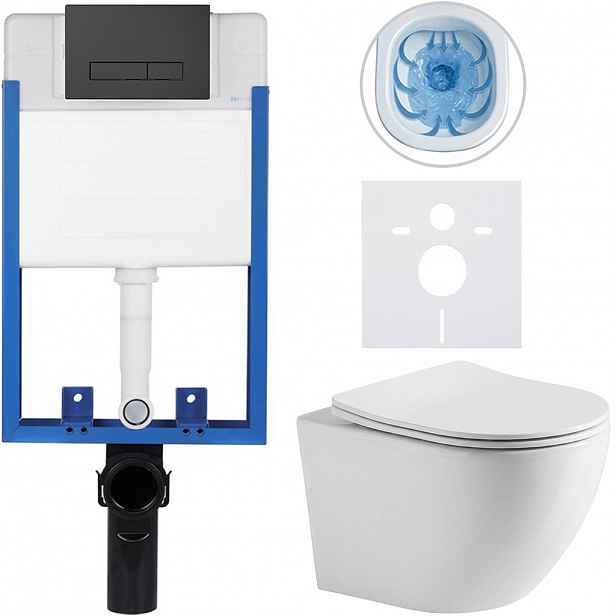 Kompletní WC set Profi/Cesso - bílá lesklá - WC tlačítko Slim/Černá matná - pro zazdění - 49x36 cm - 8050BD16
