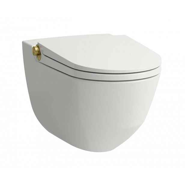 Laufen Cleanet Riva - Elektronický bidet s keramikou, závěsný, Rimless, SoftClose, matná bílá/leštěné zlato H8206917620001