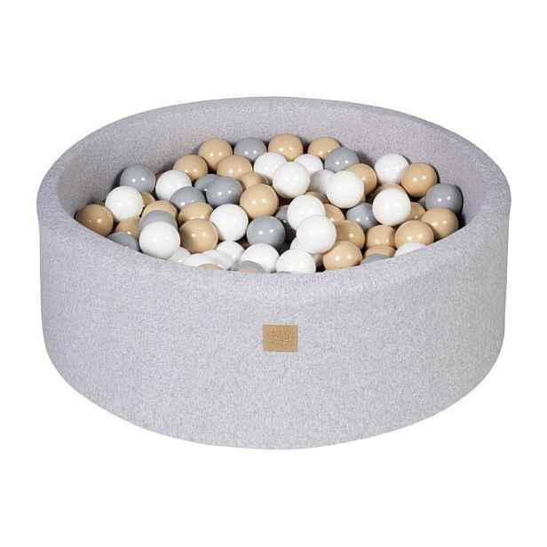 Šedý látkový bazének s míčky ø 90 cm výška 30 cm Montessori – Meowbaby