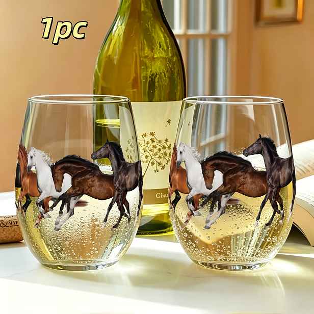 TEMU 1 ks Sklenice ve tvaru vejce s galopujícího koně, 350 ml, pohár na vodu, sklenice na víno bez stopky, sklenice na šampaňské a whisky, odolná